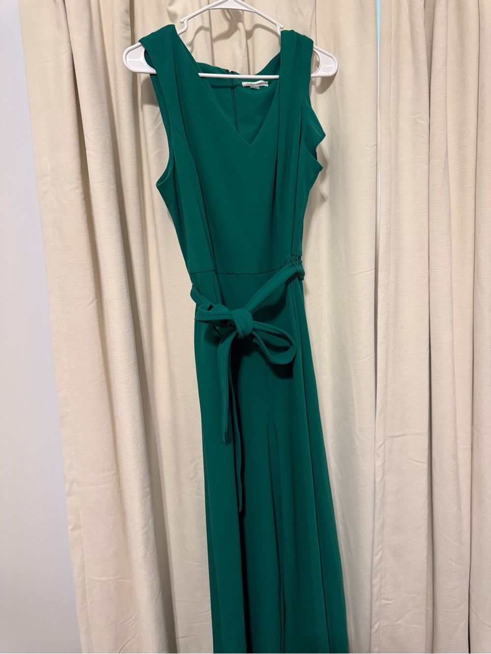 Calvin Klein Teal Green Sleeveless V-Neck Jumpsuit with Tie Waist